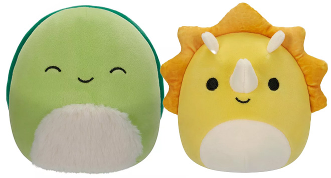 Squishmallows Little Plush Henry Green Turtle Clip On Plush and Lancaster Triceratops Clip On Plush