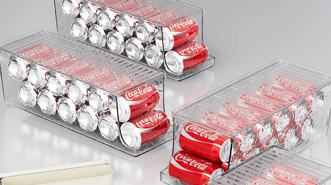 Stackable Soda Can Organizer with Lids 4 Pack