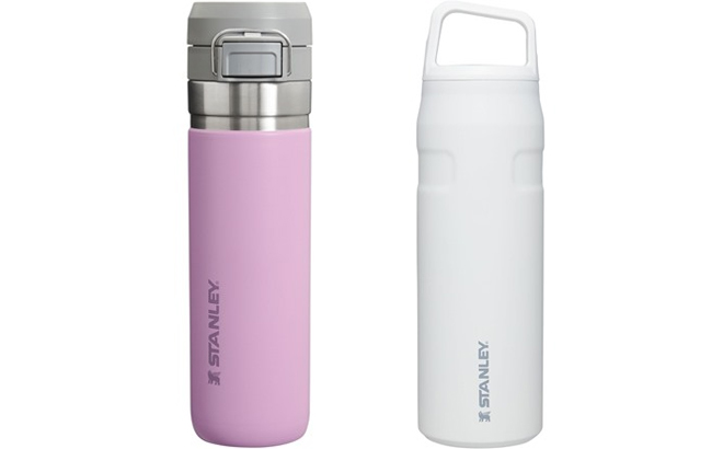 Stanley Quick Flip GO Bottle 24 OZ in Lilac and Stanley IceFlow Cap and Carry Bottle in White