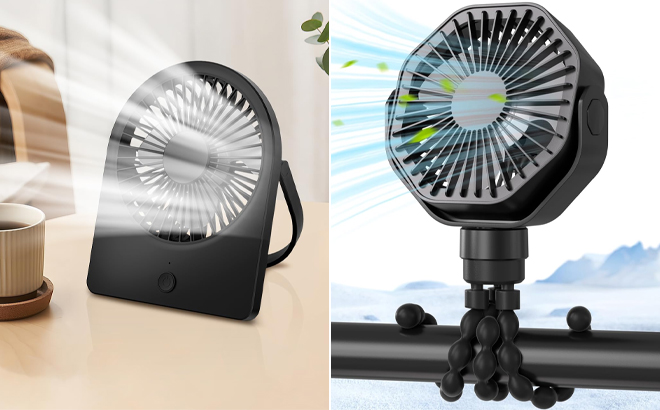 Strong Wind Ultra Quiet Small Desk Fan and Portable Stroller Fan with Flexible Tripod