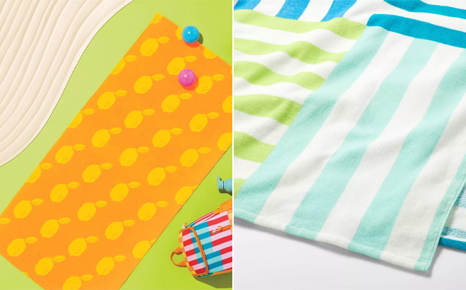 Sun Squad Lemons Beach Towel and Striped Beach Towel