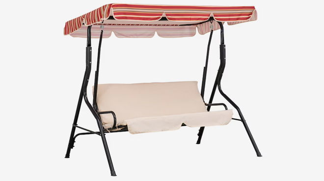 Sunjoy 2 Person Outdoor Swing Chair in Beige Striped