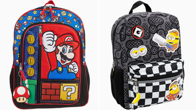 Super Mario 16 Inch Kids Backpack and Minions 16 Inch Kids Backpack