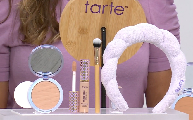 Tarte Get Your Skin in Shape 4 Piece Kit on a Product Stand