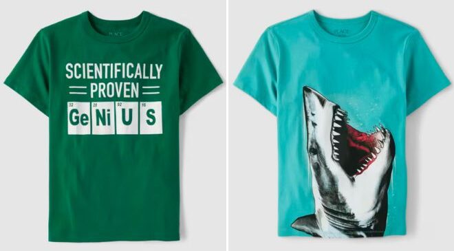 The Childrens Place Boys Proven Genius Graphic Tee and Shark Mouth Graphic Tee