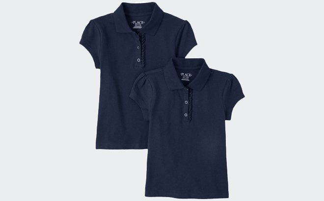 The Childrens Place Girls Uniform Short Sleeve Ruffle Polo Shirts 2 Pack