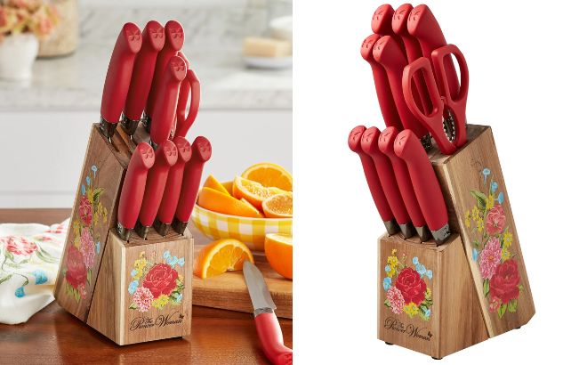 The Pioneer Woman Sweet Rose 11 Piece Stainless Steel Knife Block Set