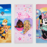 Three Character Beach Towels on the Light Gray Background
