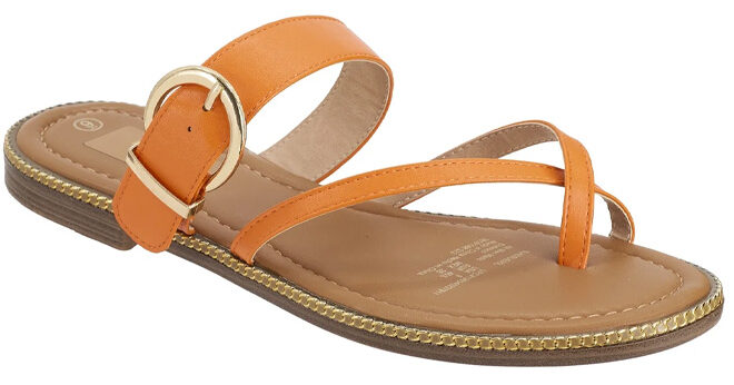 Time and Tru Womens Buckle Toe Loop Sandal in Orange Color