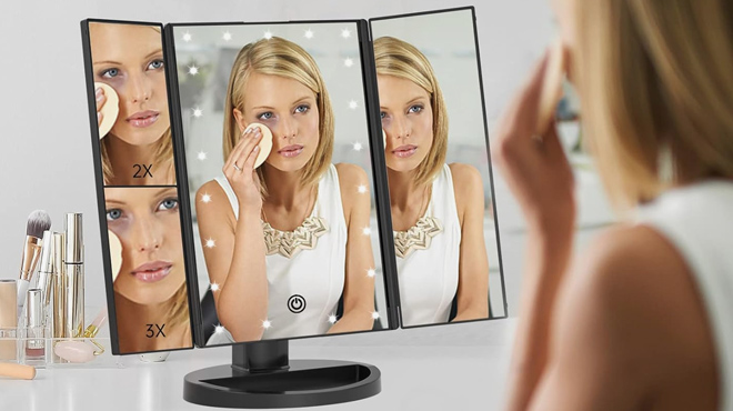 Trifold Lighted Vanity Makeup Mirror