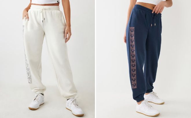 True Religion Crystal Horseshoe Box High Rise Boyfriend Joggers