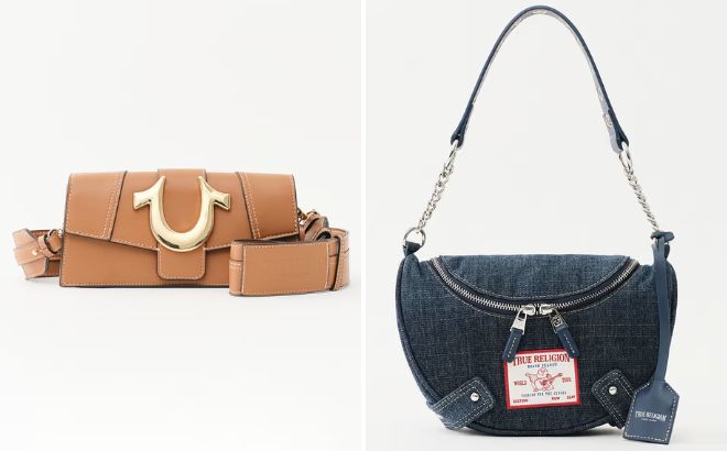 True Religion Horseshoe Flap Crossbody Bag and Chain Handle Denim Hobo Bag