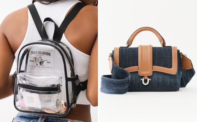 True Religion Logo Clear Backpack and Mini Denim Satchel