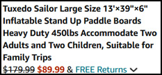 Tuxedo Sailor Inflatable Stand Up Paddle Board Order Summary