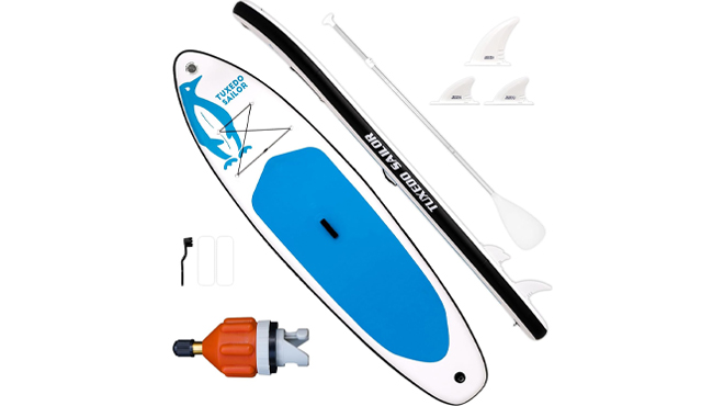 Tuxedo Sailor Inflatable Stand Up Paddle Board in White Blue Color