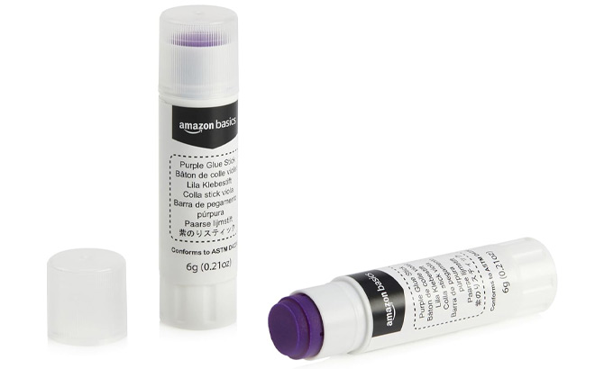 Two Amazon Basics Purple Glue Sticks