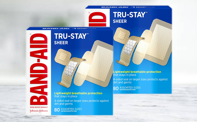 Two Band Aid Sheer Strips Adhesive Bandages 80 Count