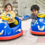 Two Boys Riding Sonic Electric Bumper Cars with Remote Control