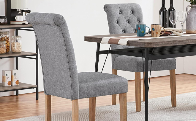 Two Fabric Upholstered Dining Chairs in Dark Gray
