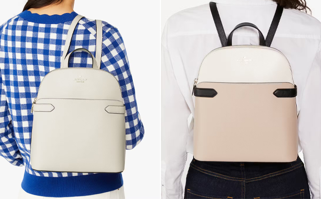 Two People Wearing the Kate Spade Staci Dome Backpacks in Two Colors