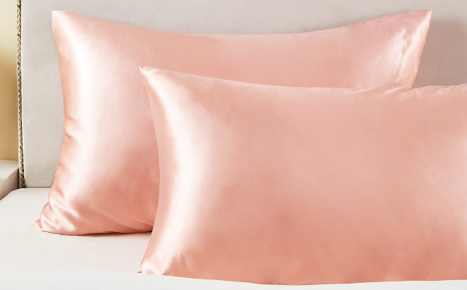 Two Pillows with Satin Covers in Coral Color