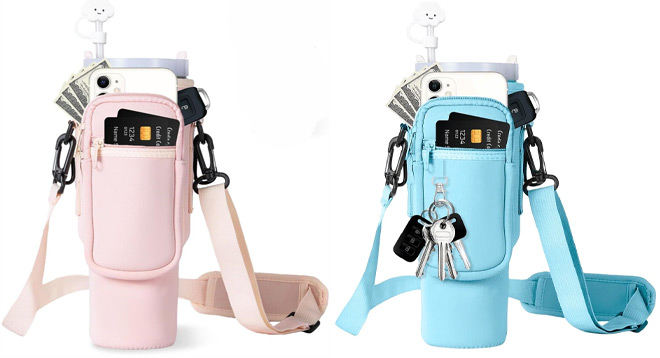 Two Water Bottle Carrier Bag with Phone Pocket