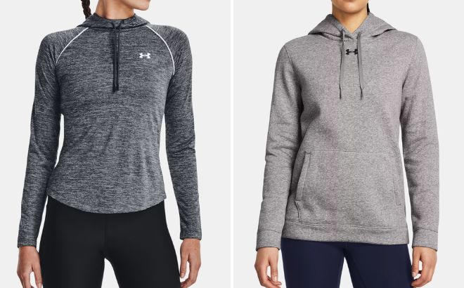 Under Armour Womens Velocity Wordmark Hoodie and Womens Hustle Fleece Hoodie