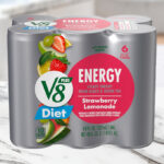 V8 Energy Diet Strawberry Lemonade Juice Energy Drink 6 Pack on the Kitchen Counter
