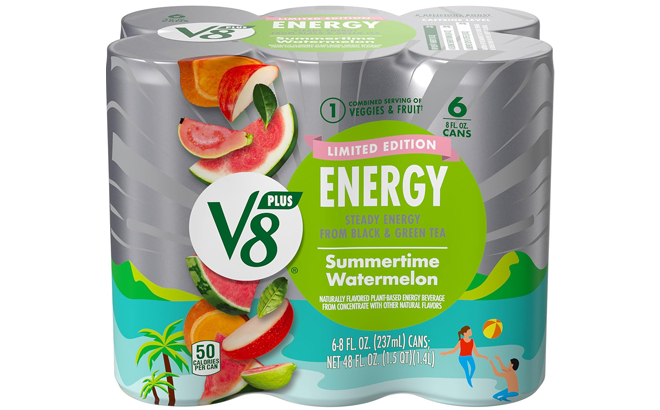 V8 Energy Limited Edition Summertime Watermelon Juice Energy Drink 6 Pack