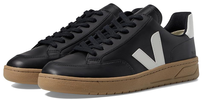 Veja Mens V 12 Shoes in Black White Dune Color