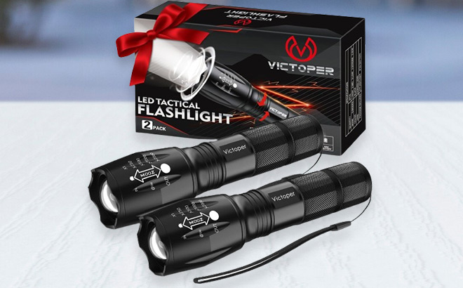 Victoper LED Flashlight 2 Pack on the Table