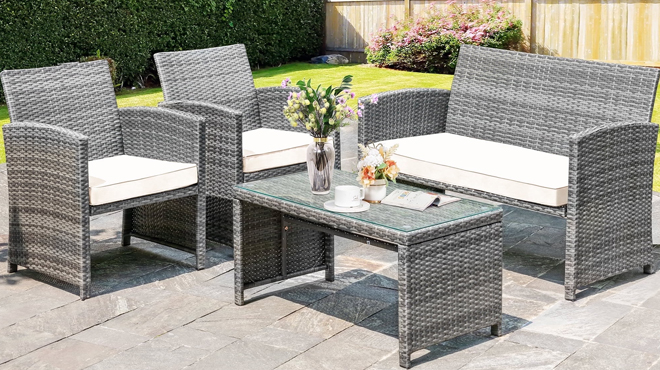 Walsunny 4 Piece Patio Rattan Set