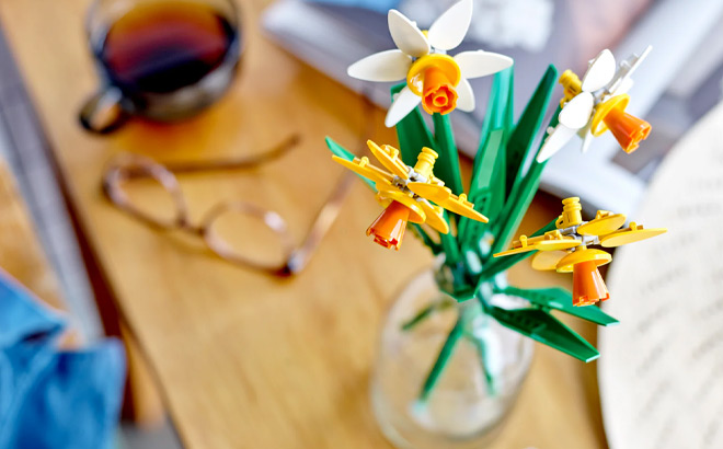 White and Yellow LEGO Daffodils in a Vase