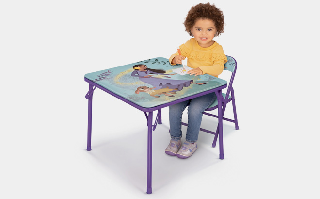 Wish Jr Activity Table With 1 Chair with Bright Colorful Graphics Large Vinyl Table Surface