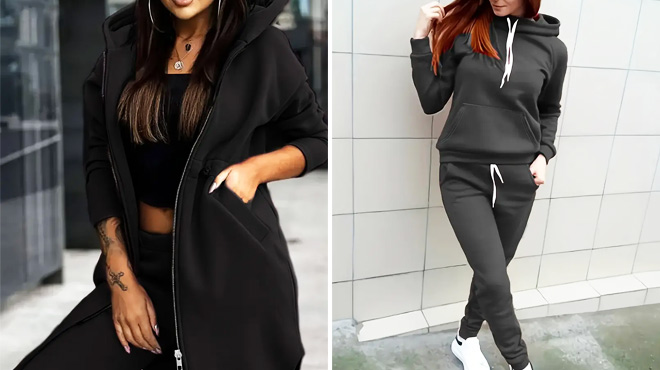 Womens Hooded Coat Long Length Joggers