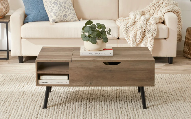 Wooden Mid Century Modern Lift Top Coffee Table