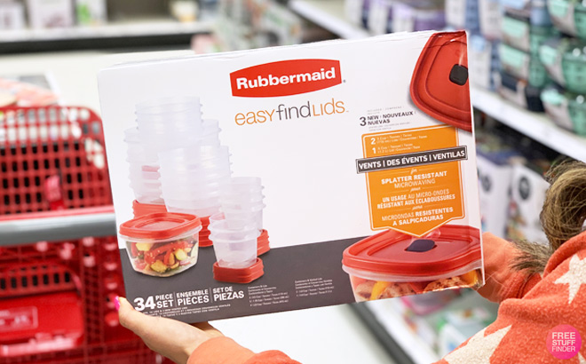 a Person Holding a Person Holding Rubbermaid 34 Piece Plastic Food Storage Container Set