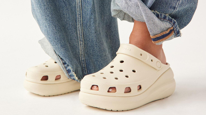 a Person Wearing Crocs Womens Classic Crush Clogs