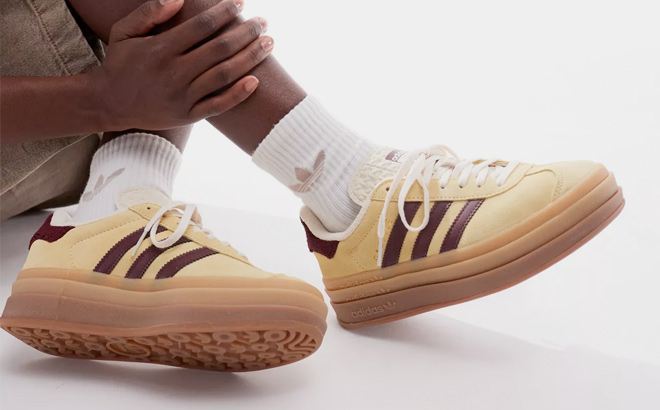 adidas Originals Gazelle Bold sneakers with gum sole in yellow and burgundy