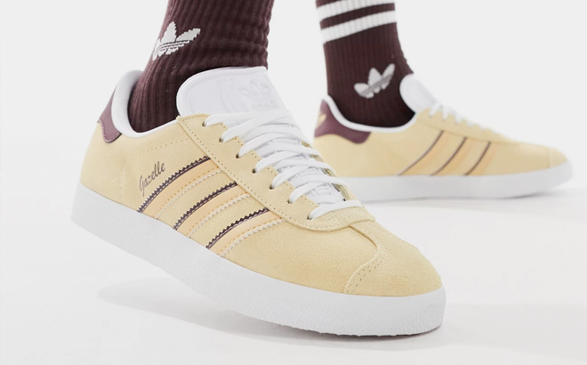 adidas Originals Gazelle sneakers in yellow and burgundy