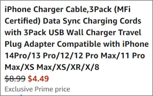 iPhone Charger Cable 3 Pack checkout page