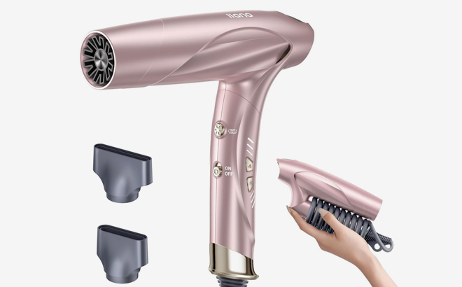 llano Brushless Ionic Hair Dryer in clear pink
