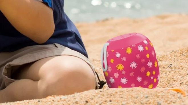 onn Portable Bluetooth Speaker on a Beach