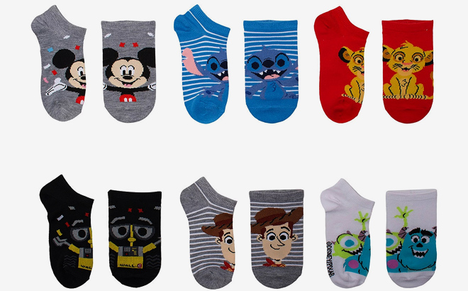 1 Disney Big Boys Multi Pack No Show Socks 6 Pair