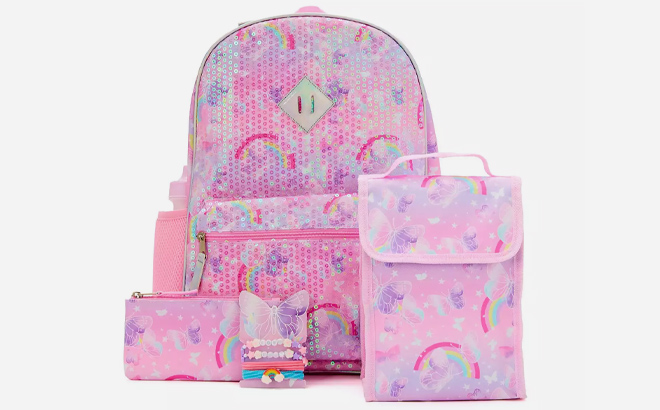 1 Girls Sequin Butterfly Backpack Set 6 Piece