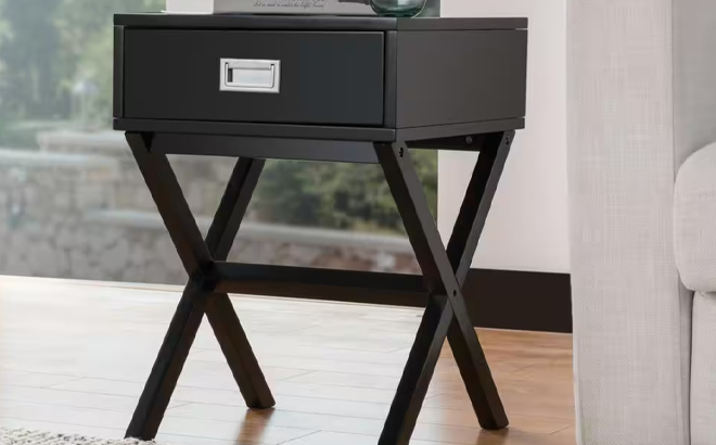 1 Modern Square Shape x Side Table with Drawer 1