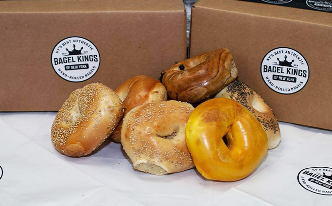 Bagel Kings of New York Boxes next to Bagels