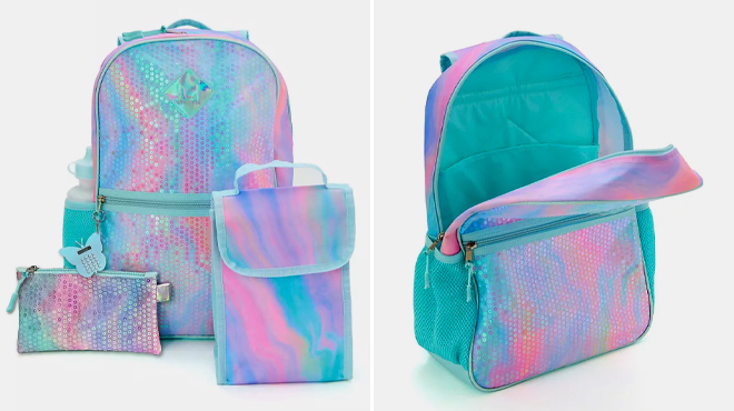 3 Girls Sequined Tie Dye Backpack Set 6 Piece