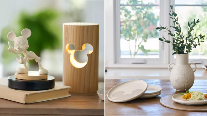 3 Mickey Mouse Icon Wood Desk Lamp and Icon Salad Plate Set