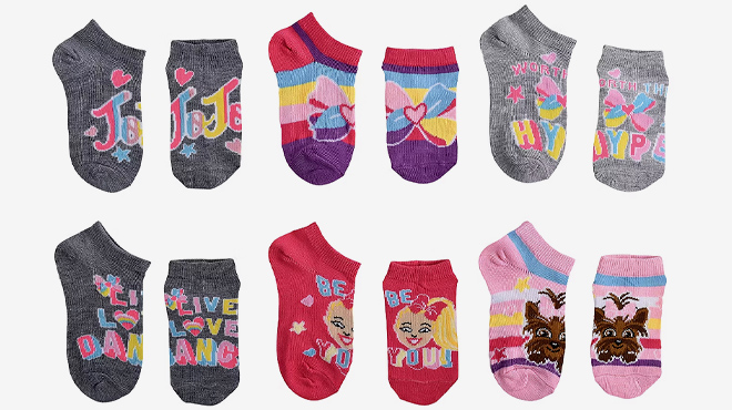 4 Little Big Girls 6 Pack JoJo Siwa Multi Pack No Show Socks